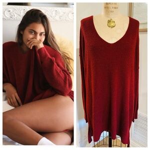 Intimately By Free People C.O.M.F.Y. Waffle Knit Tunic Sweater in Wine, Sz M/L